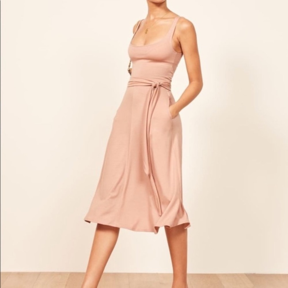 Reformation blush pink stretchy midi dress